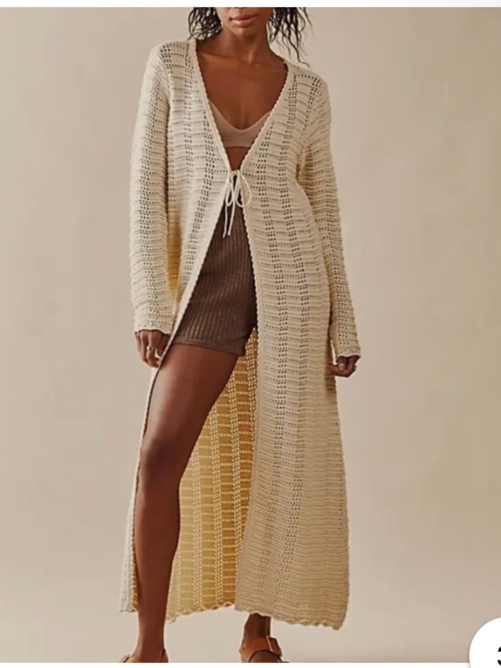 👍🏻💥💥SALE💥💥 Free People Elegant Maxi Cream Crochet Cardigan w/ front tie